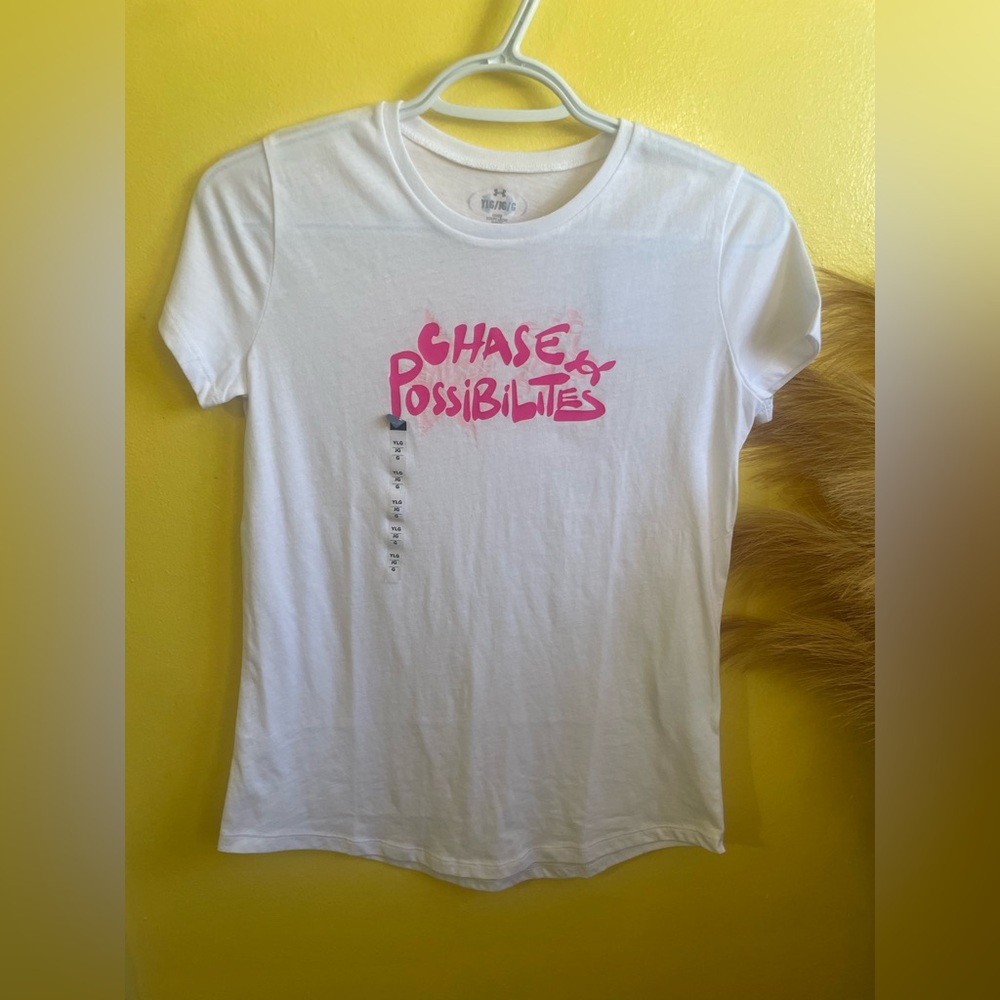 Under Armour White Tee with Pink Graphic